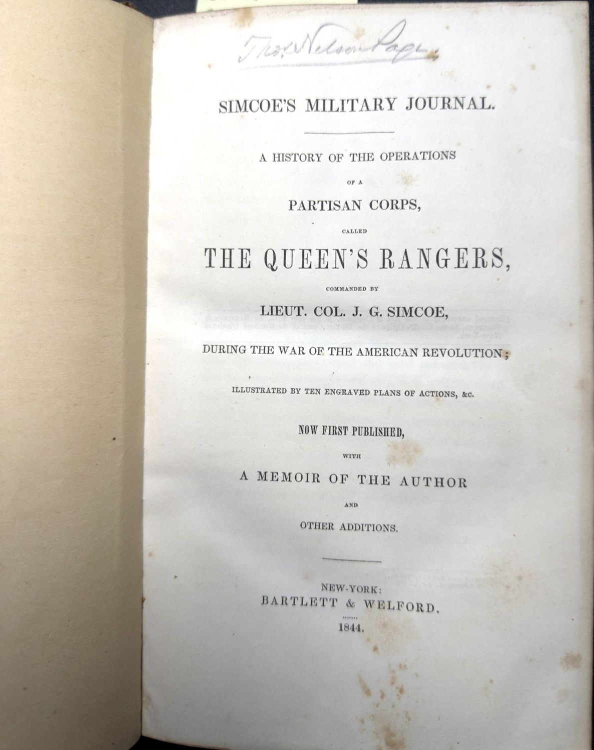 Simcoe's Military Journal: A History of the Operations of a Partisan Corps, called the Queen's Rangers