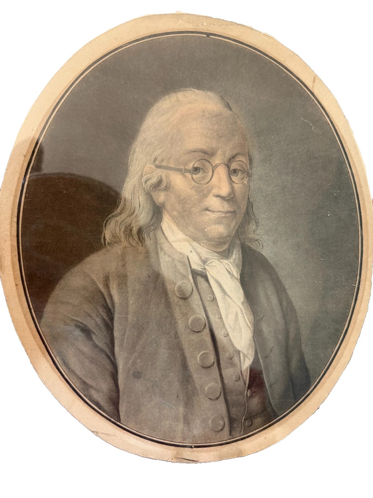 Benjamin Franklin, colour aquatint after Charles Philippe Amédée Van Loo, Paris, circa 1790