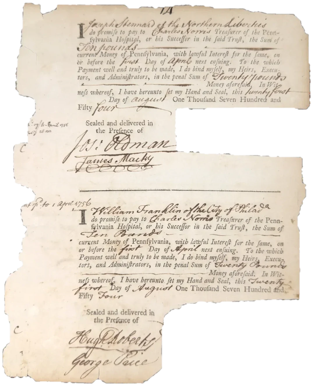 William Franklin, 21 August 1754