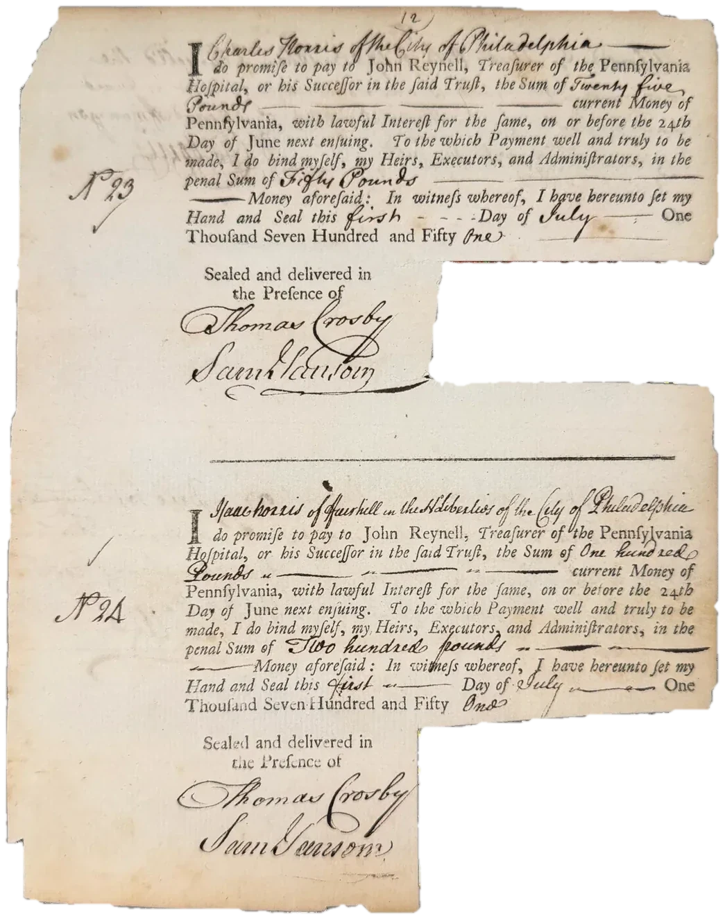 Charles Norris and Isaac Norris of Fairhill, 1 July 1751