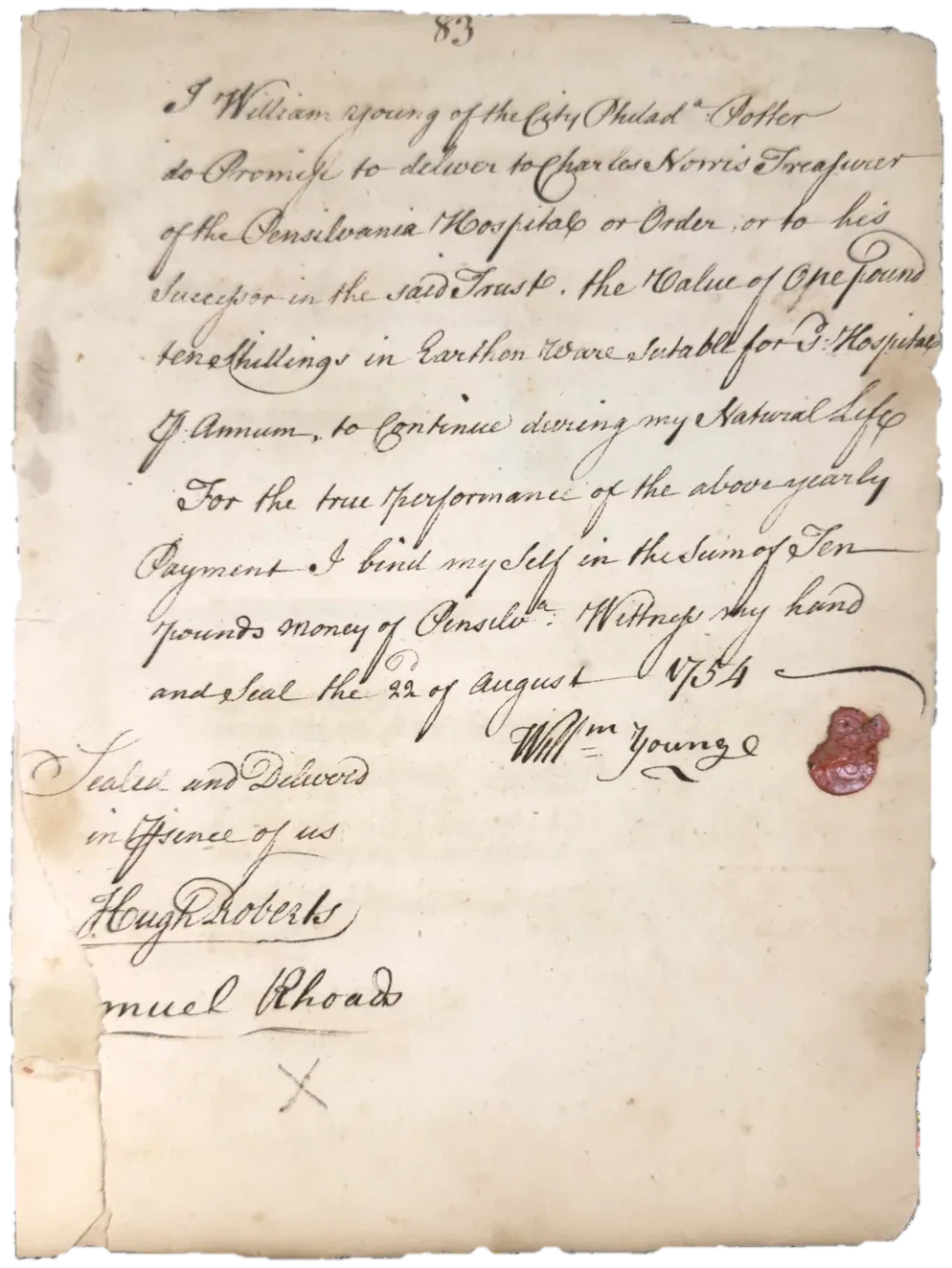 William Young, potter, 22 August 1754