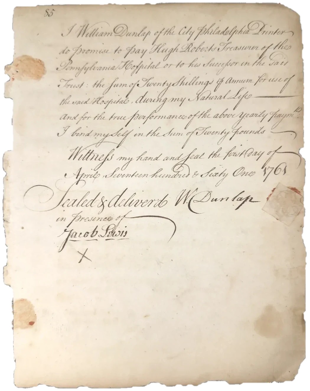 William Dunlap, printer, 1 April 1761