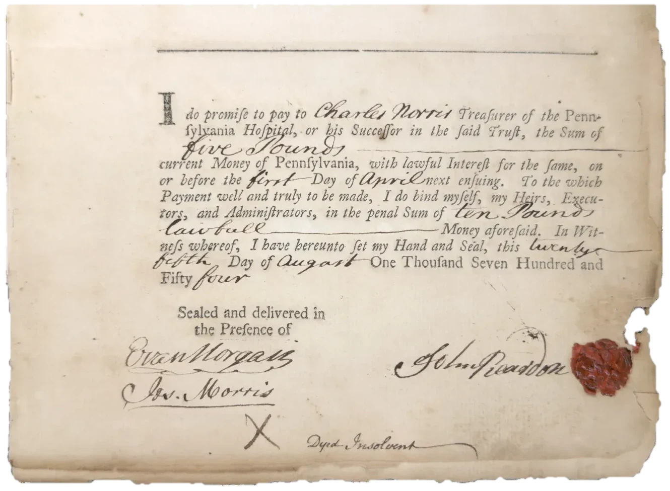 John Reardon, "Dyed Insolvent," 25 August 1754