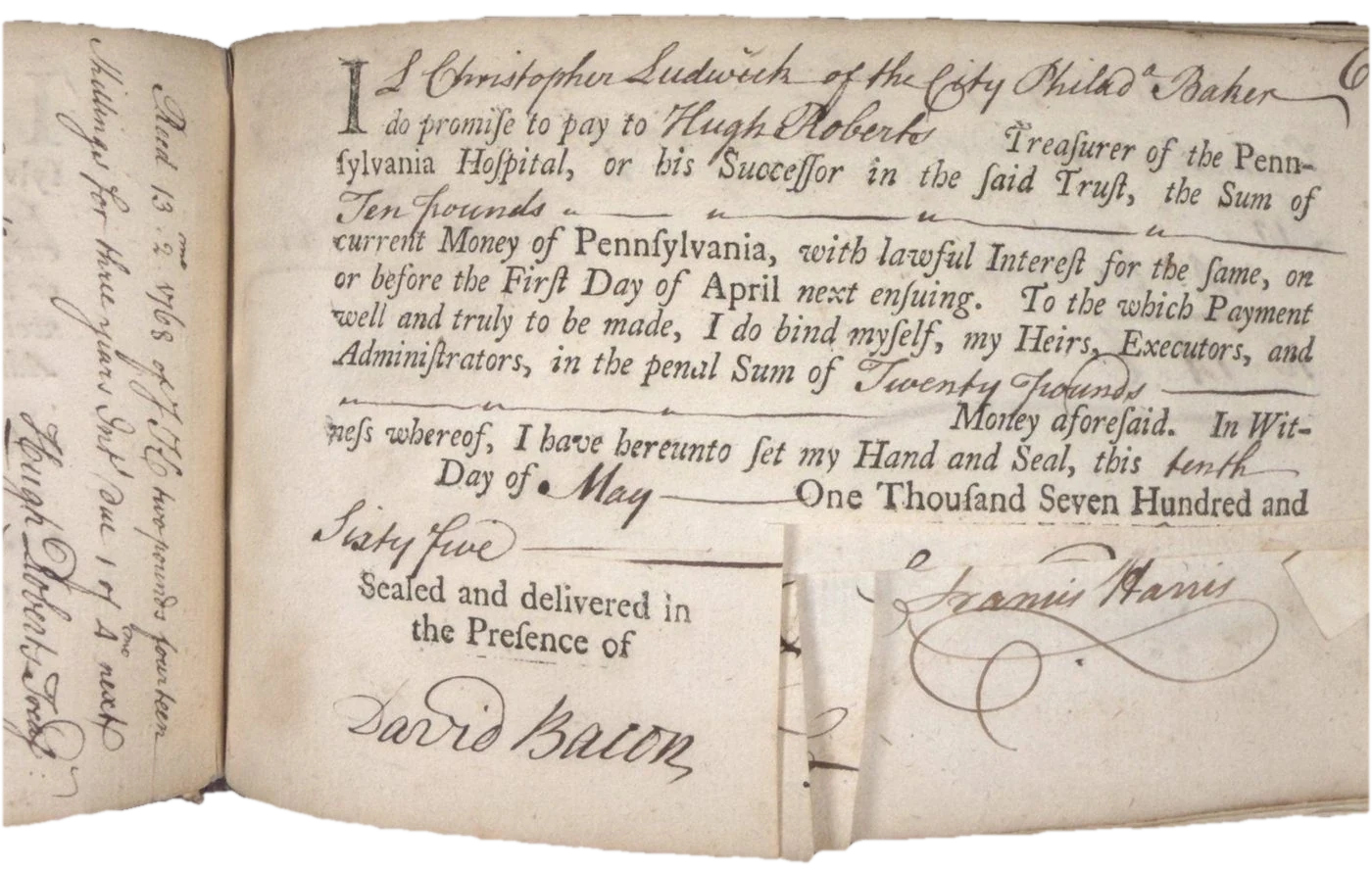 Christopher Ludwick, baker, 10 May 1765