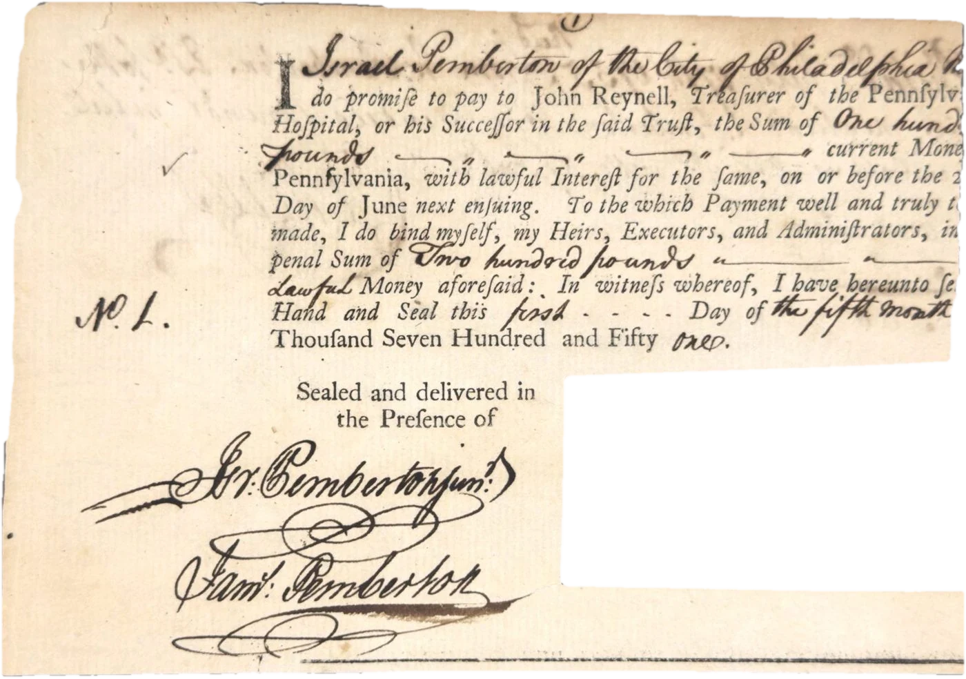 No. 1, Israel Pemberton the elder, 1 July 1751