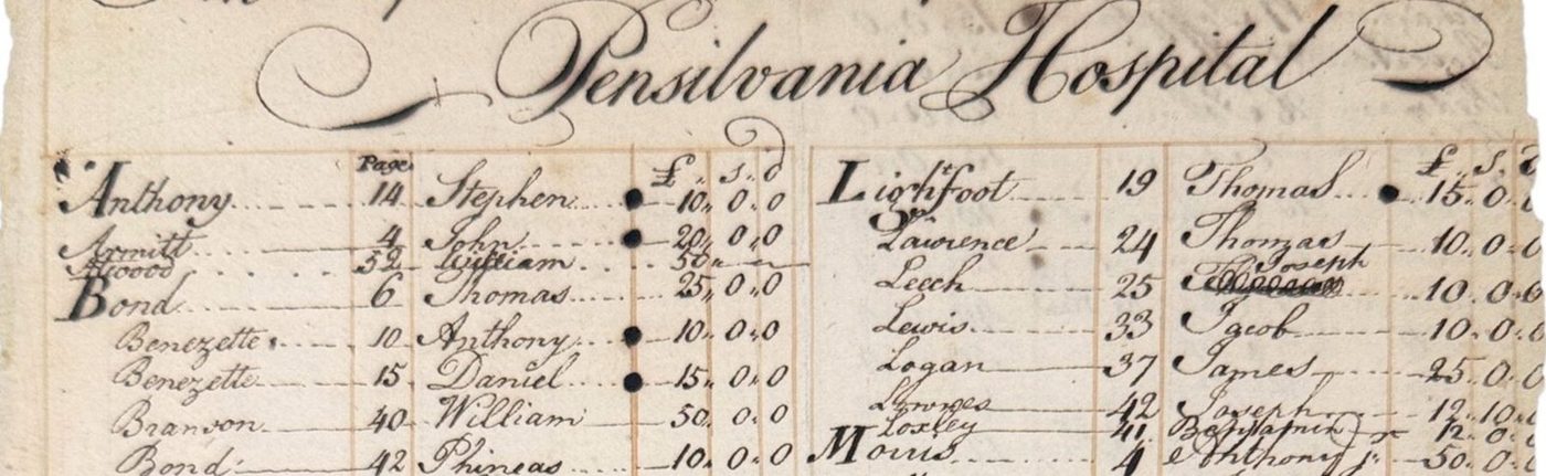 The clerk's title to the founders' book: An Alphabetical List of Subscribers to the Pensilvania Hospital