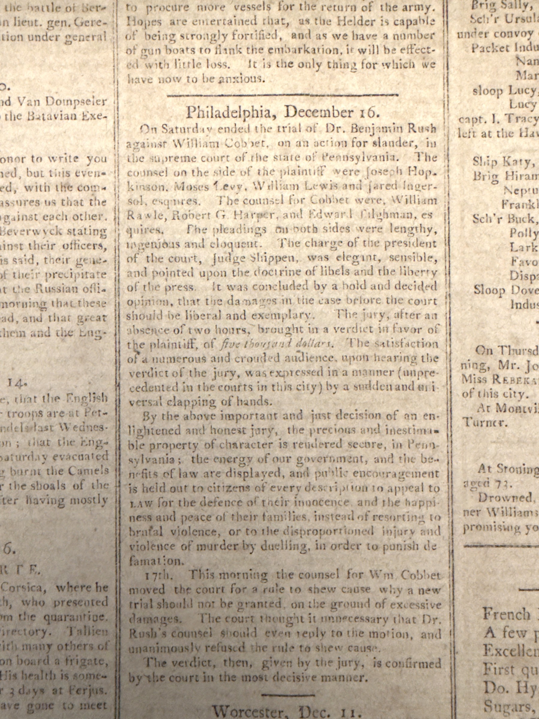 The Bee, 25 December 1799: the verdict