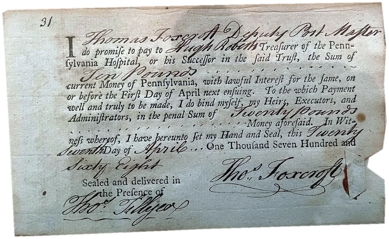 Thomas Foxcroft note, 27 April 1768