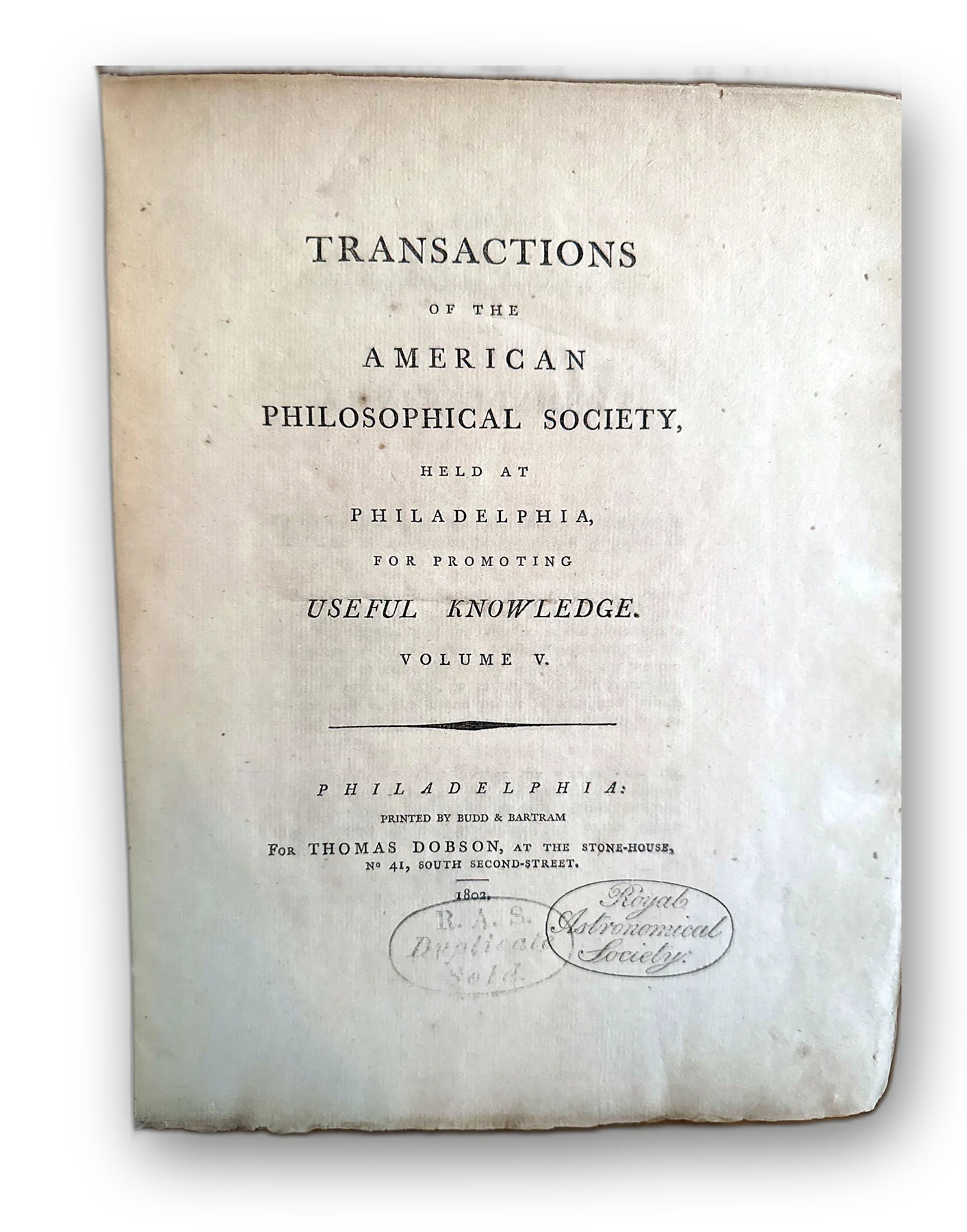 Transactions of the American Philosophical Society, volume five