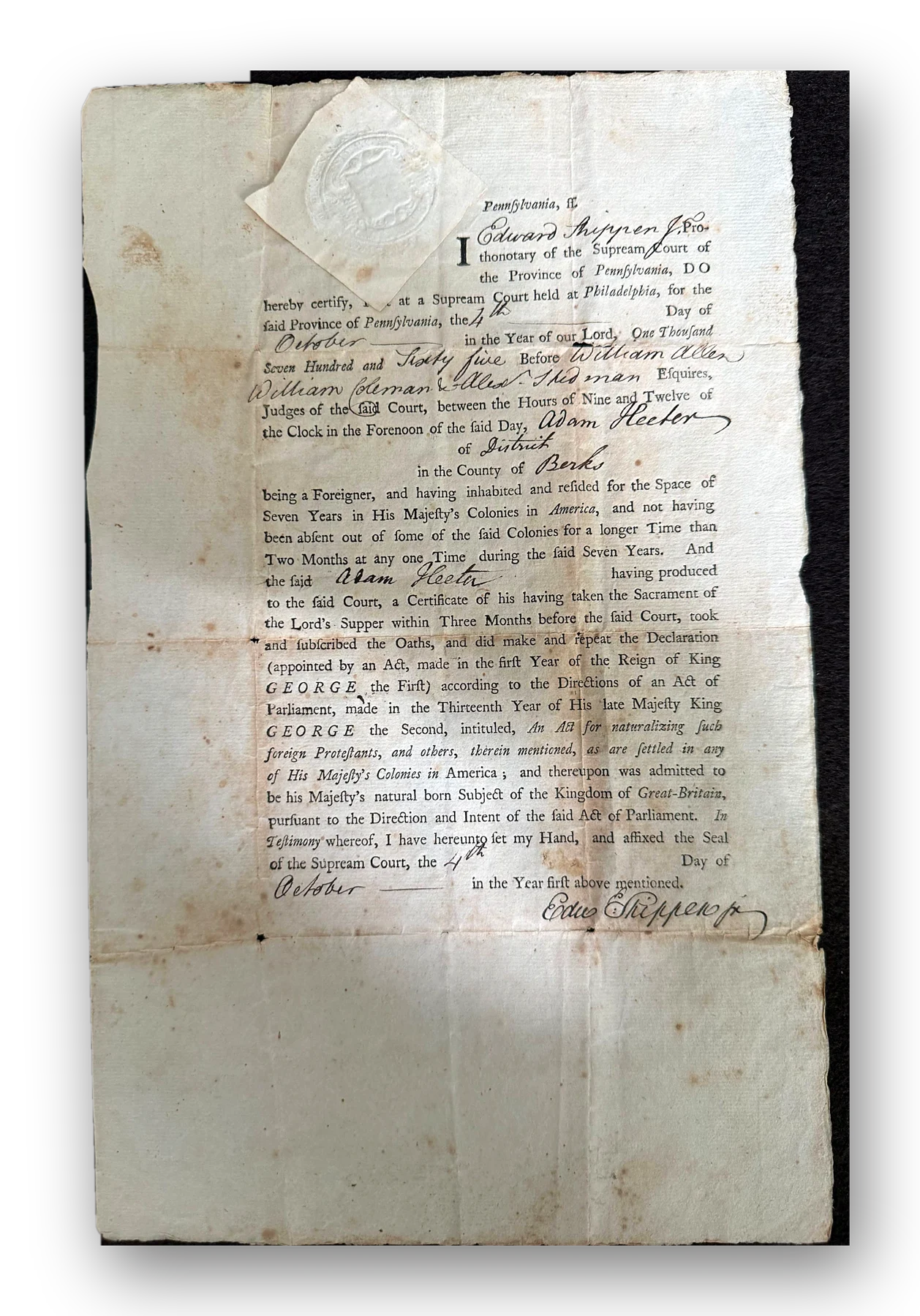 Certificate of naturalization and oath of allegiance