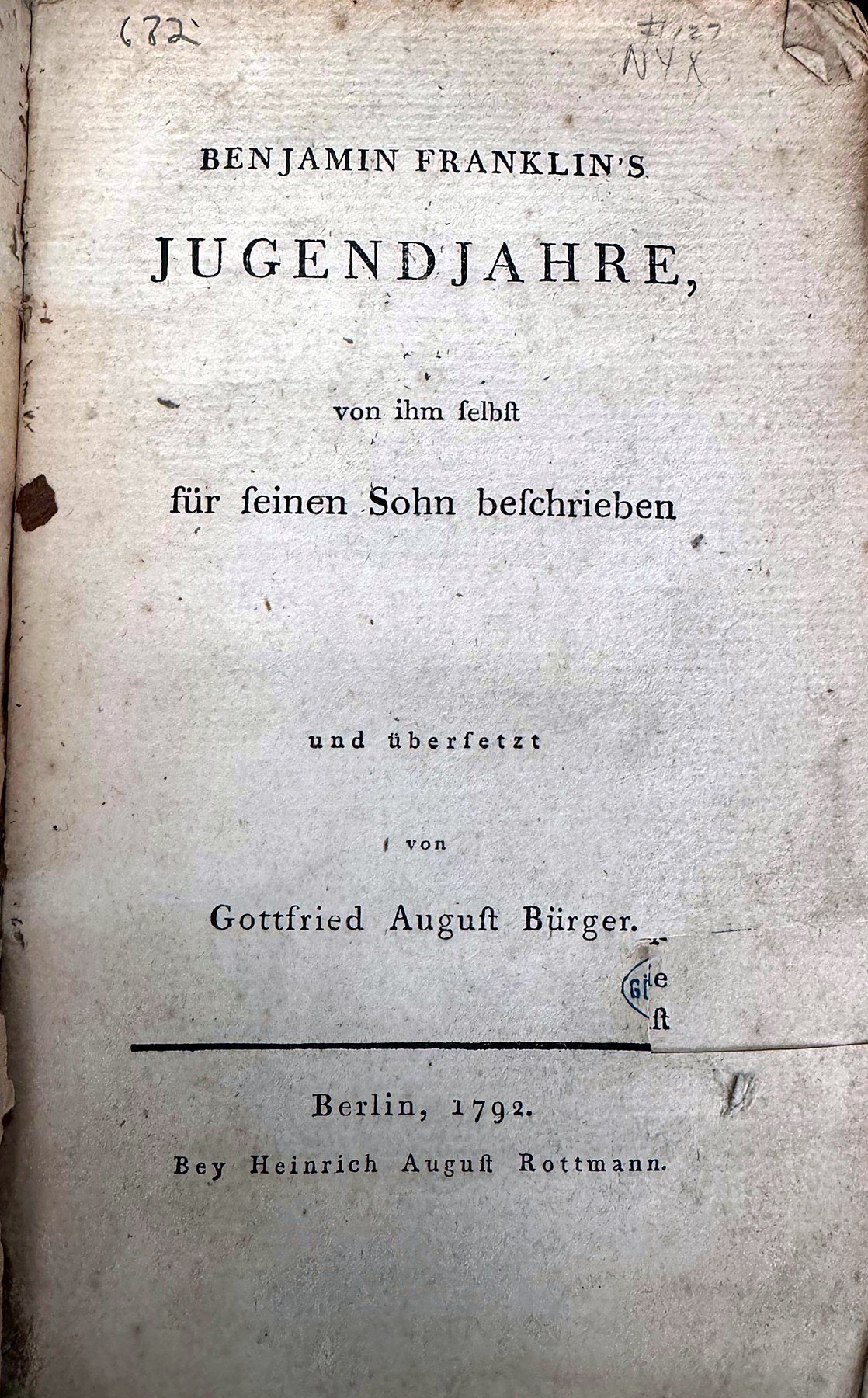 Benjamin Franklin Life, First German edition
