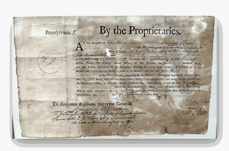 By the Proprietaries: a surveyor's warrant to Benjamin Eastburn
