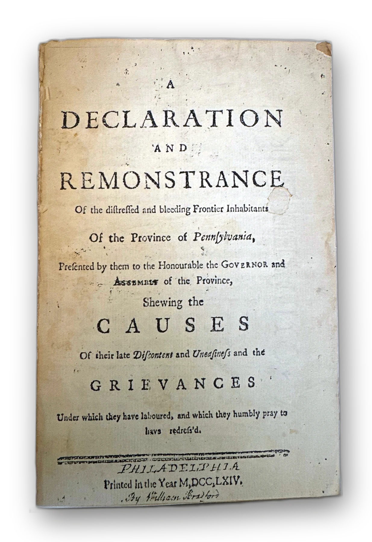A Declaration and Remonstrance of the Frontier Inhabitants