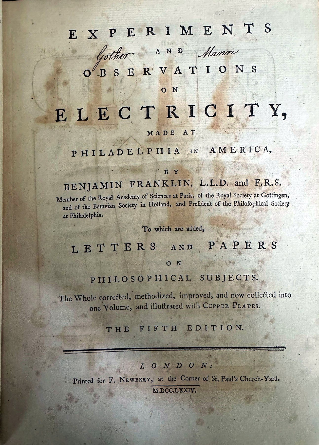 Experiments and Observations on Electricity