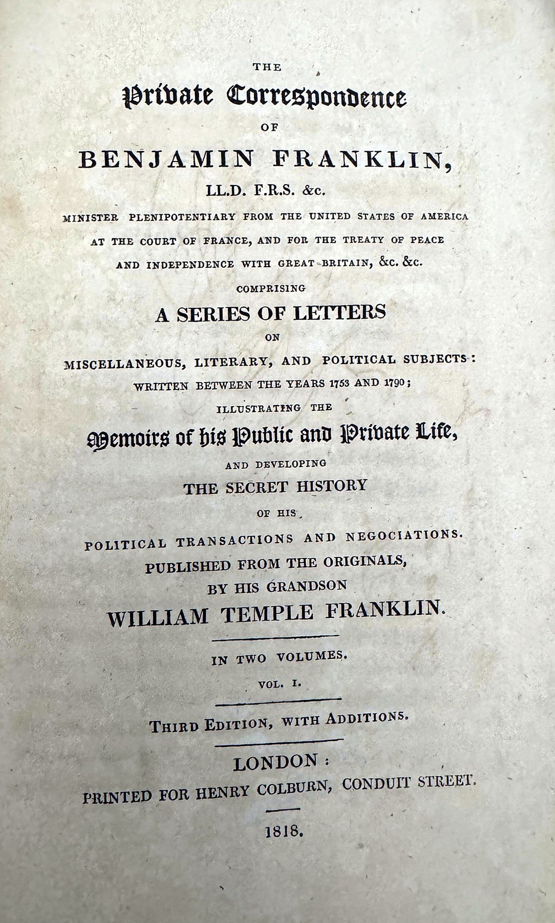 The Private Correspondence of Benjamin Franklin