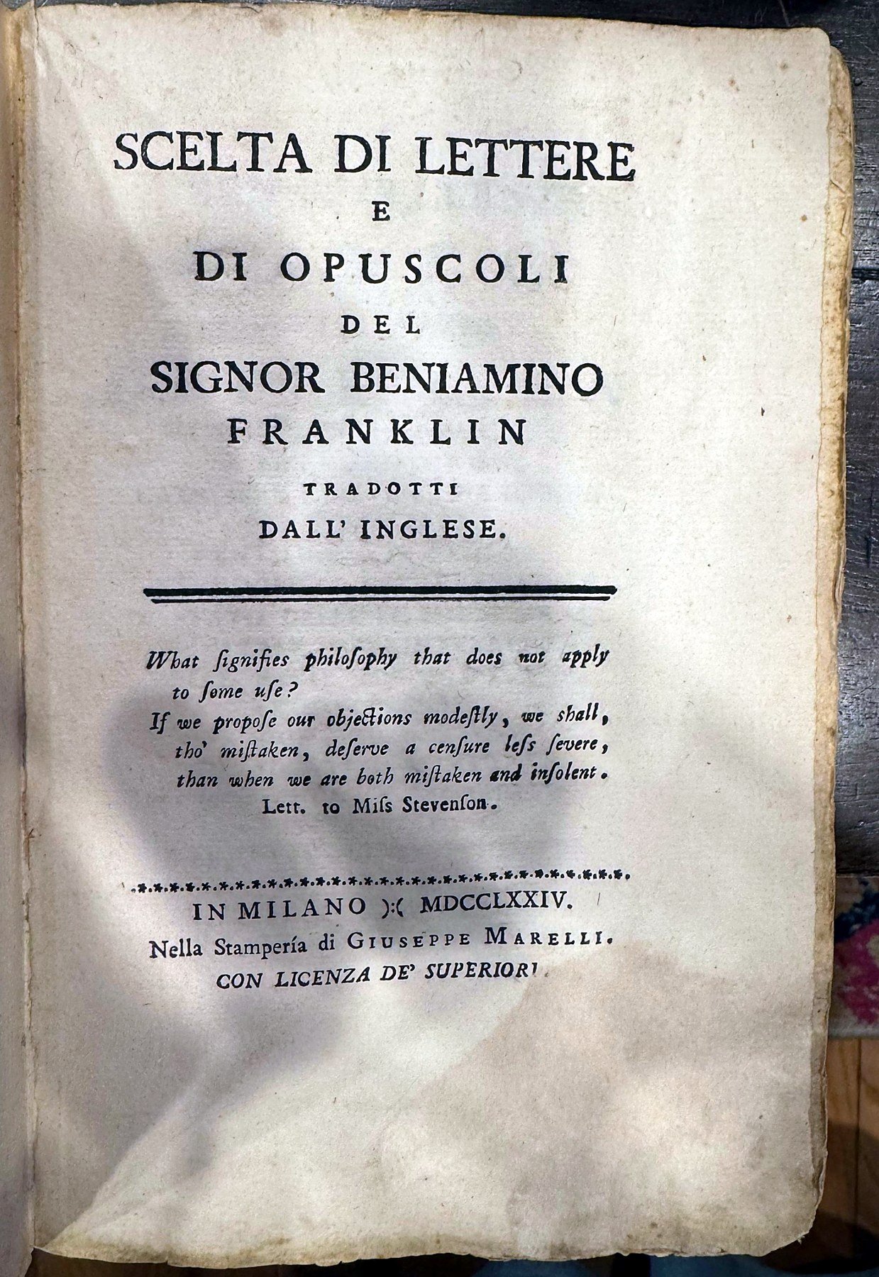 Scelta di Lettere: Franklin's letters in Italian