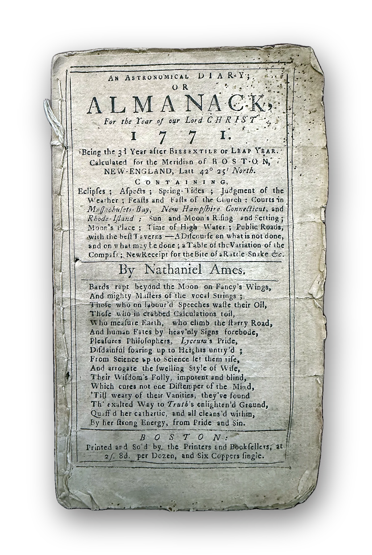 Nathaniel Ames, An Astronomical Diary, or Almanack, for 1771