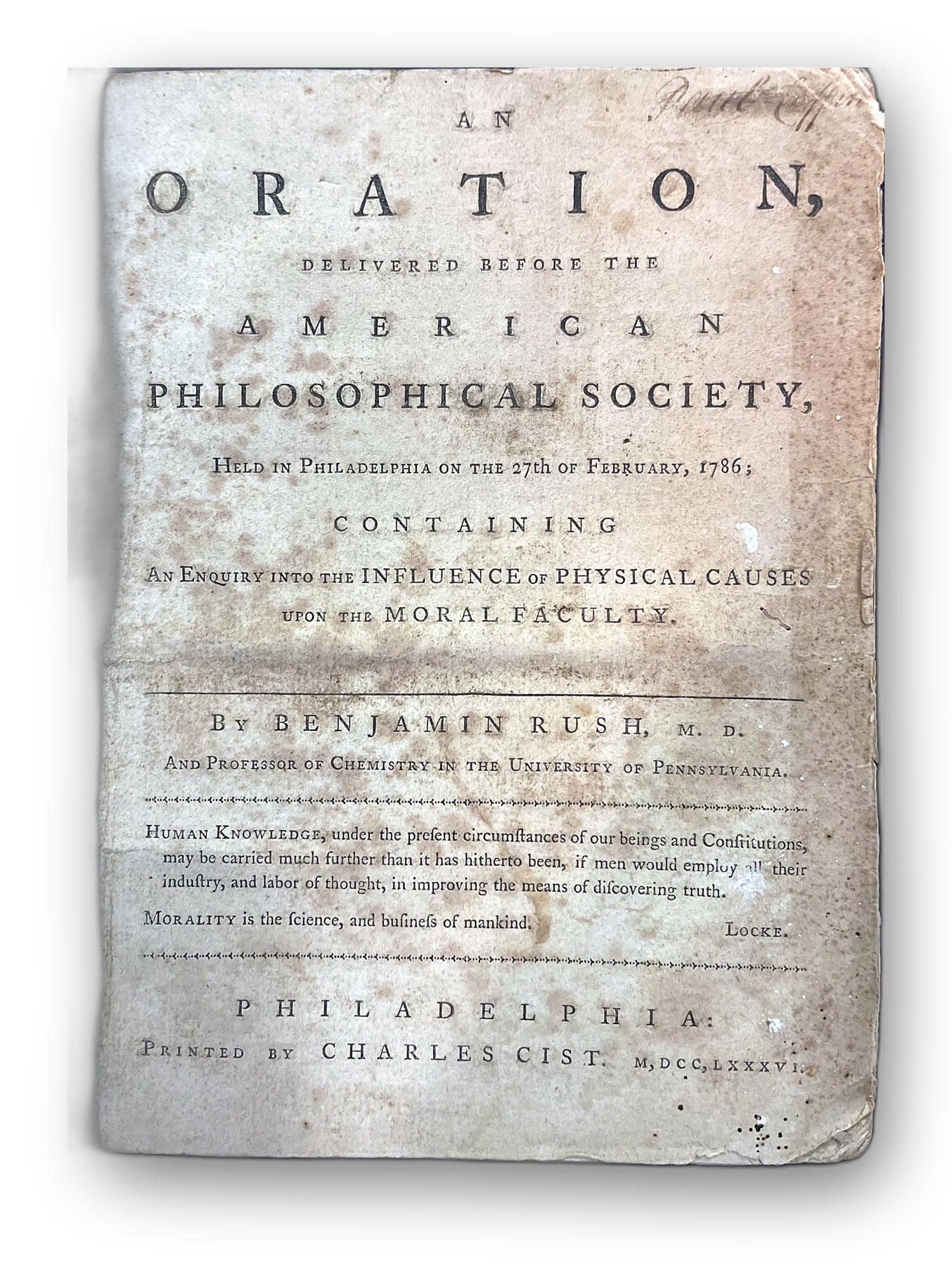 An oration, delivered before the American Philosophical Society, 27 February 1786