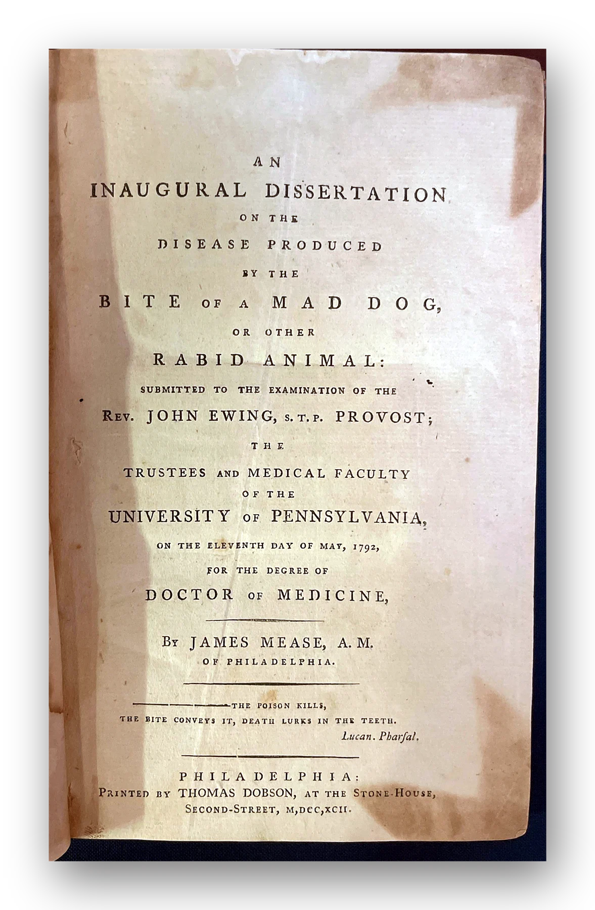 An inaugural dissertation on the disease produced by the bite of a mad dog
