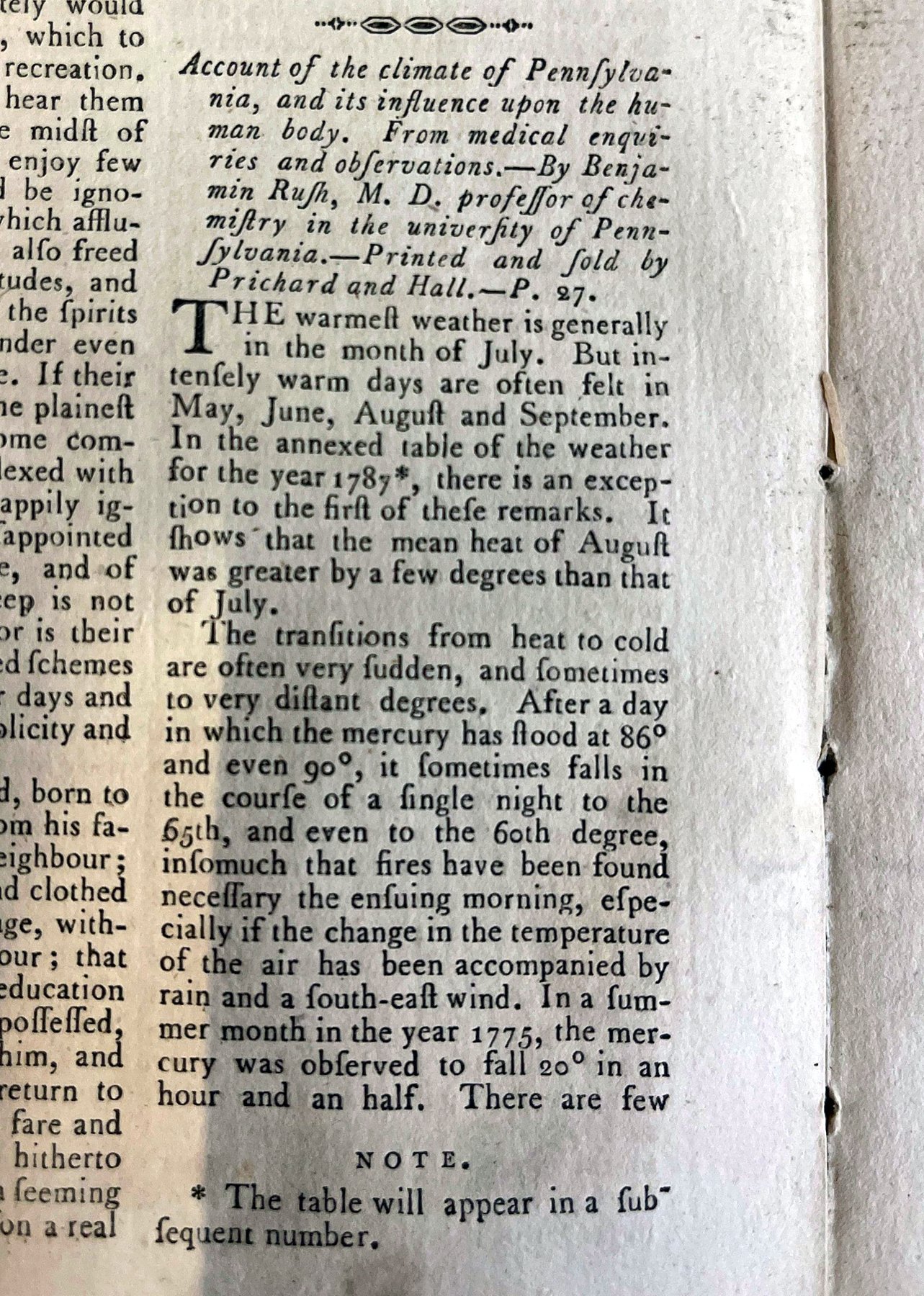Account of the Climate of Pennsylvania and its Influence Upon the Human Body