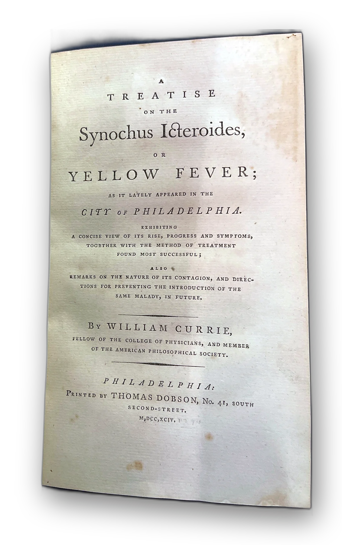 A treatise on the synochus icteroides
