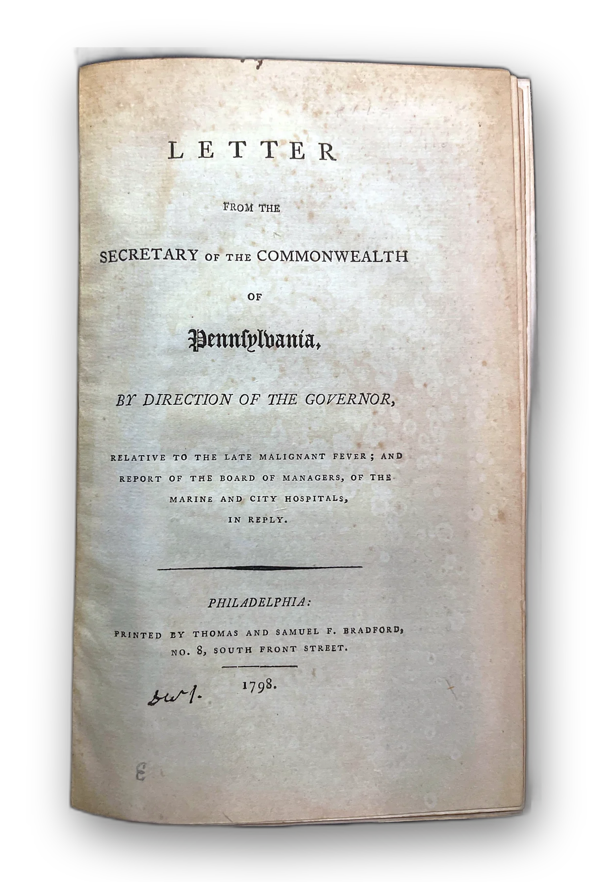 Letter from the Secretary of the Commonwealth of Pennsylvania