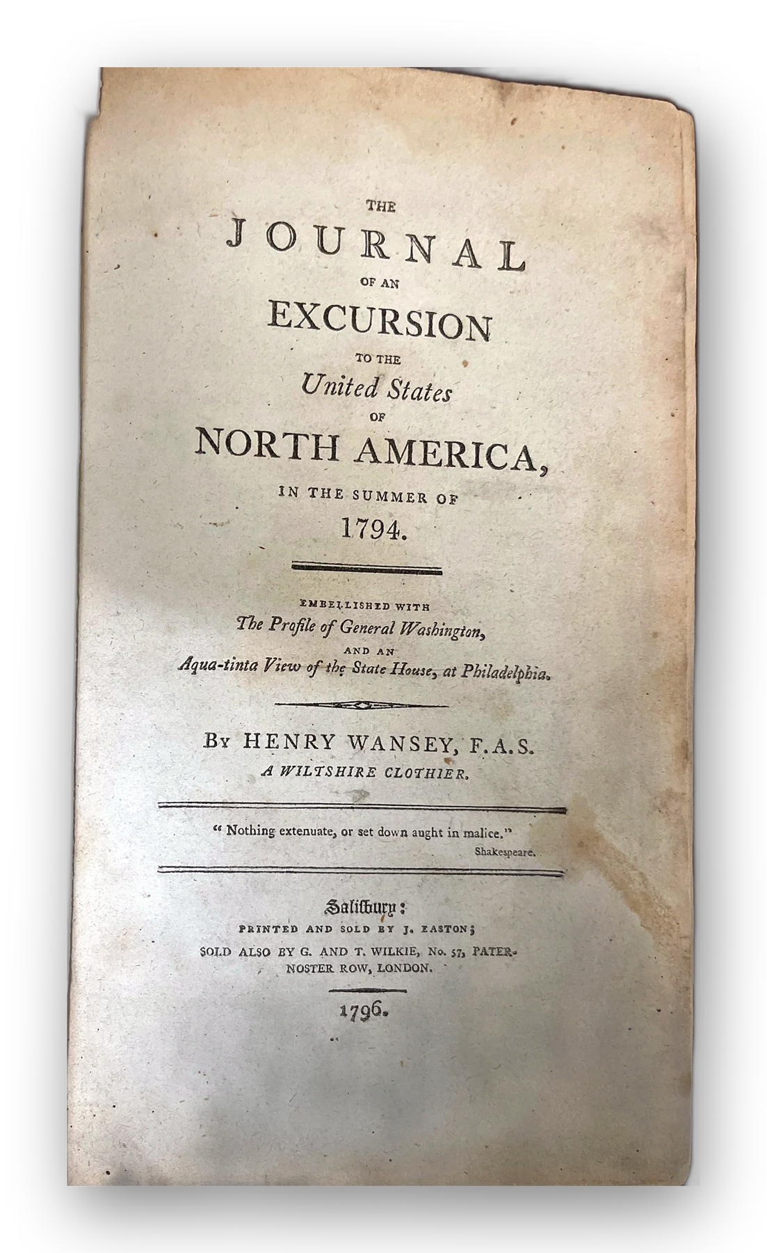 The journal of an excursion to the United States of North America, in the summer of 1794...