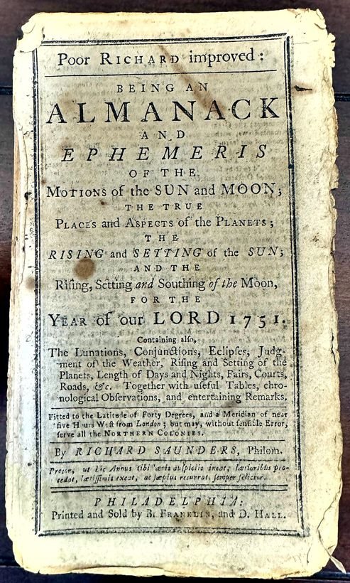 Poor Richard's Almanack for 1751, a presentation copy
