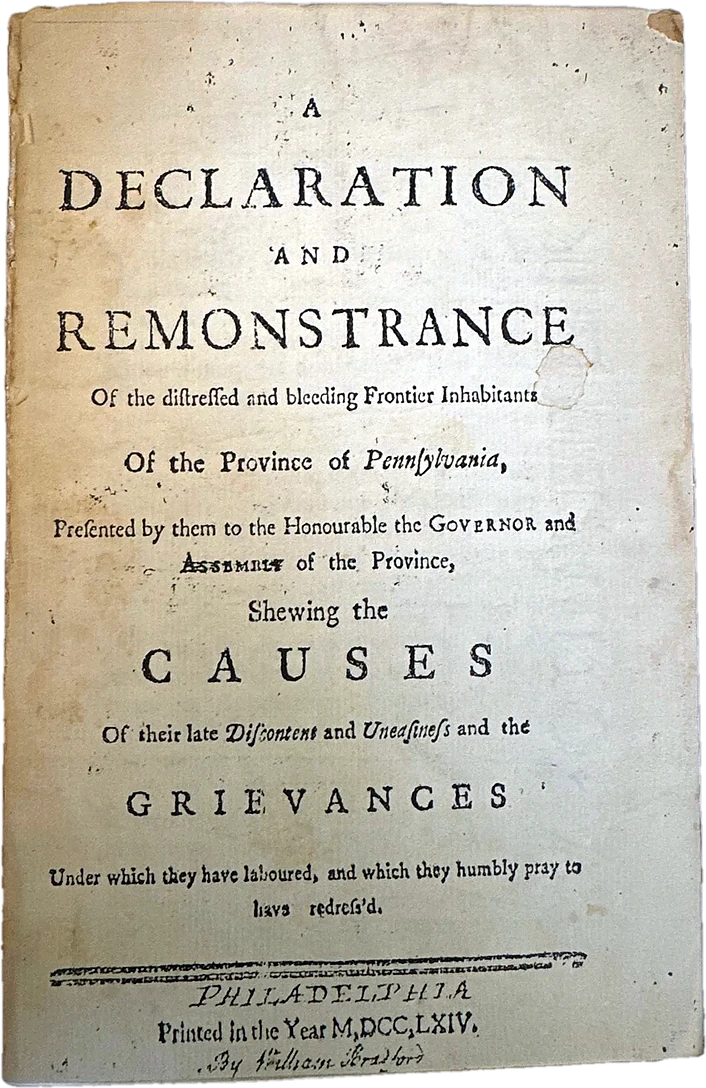 A Declaration and Remonstrance of the Frontier Inhabitants