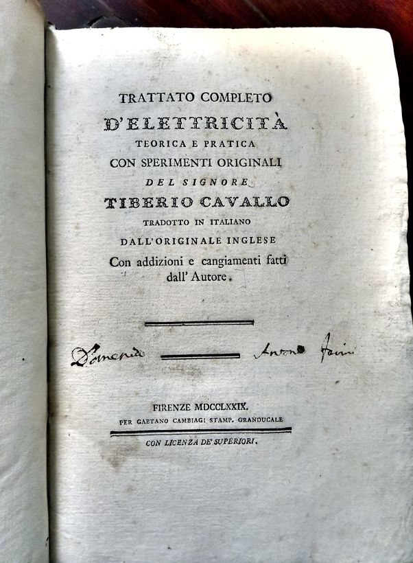 Trattato Completo d'Elettricità Teorica e Pratica con Sperimenti Originali del Signore Tiberio Cavallo