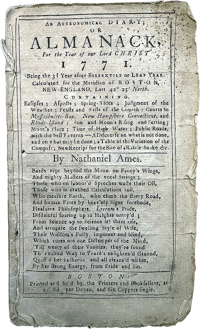 Nathaniel Ames, An Astronomical Diary, or Almanack, for 1771