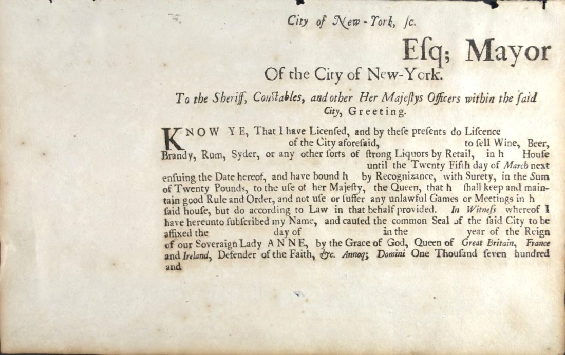 A licence to sell strong liquors by retail, City of New-York