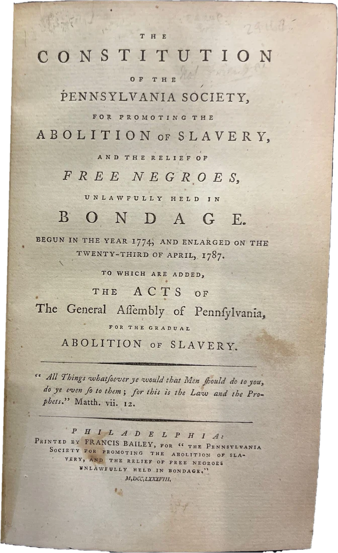 Constitution of the Pennsylvania Society for Promoting the Abolition of Slavery
