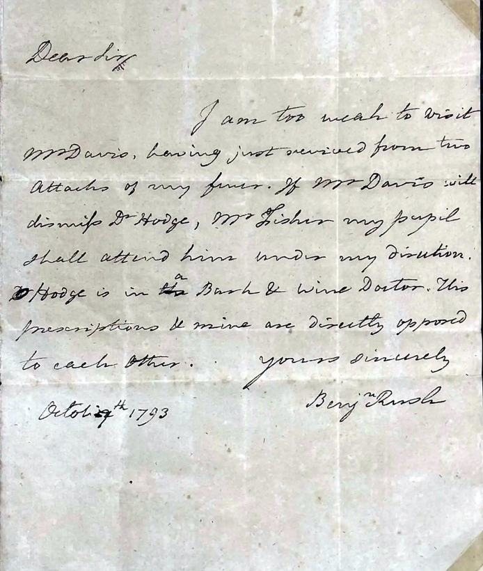 Benjamin Rush, autograph letter signed, October 17, 1793