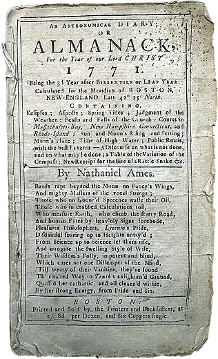 Nathaniel Ames, An Astronomical Diary, or Almanack, for 1771