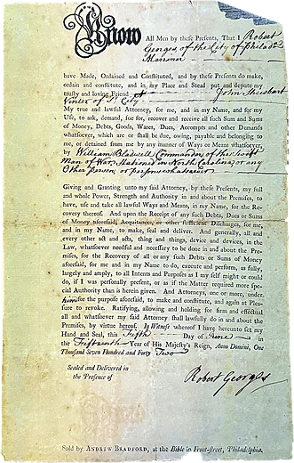 Andrew Bradford, printed legal form, 1742