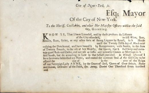 A licence to sell strong liquors by retail, City of New-York