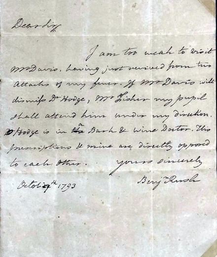 Benjamin Rush, autograph letter signed, October 17, 1793
