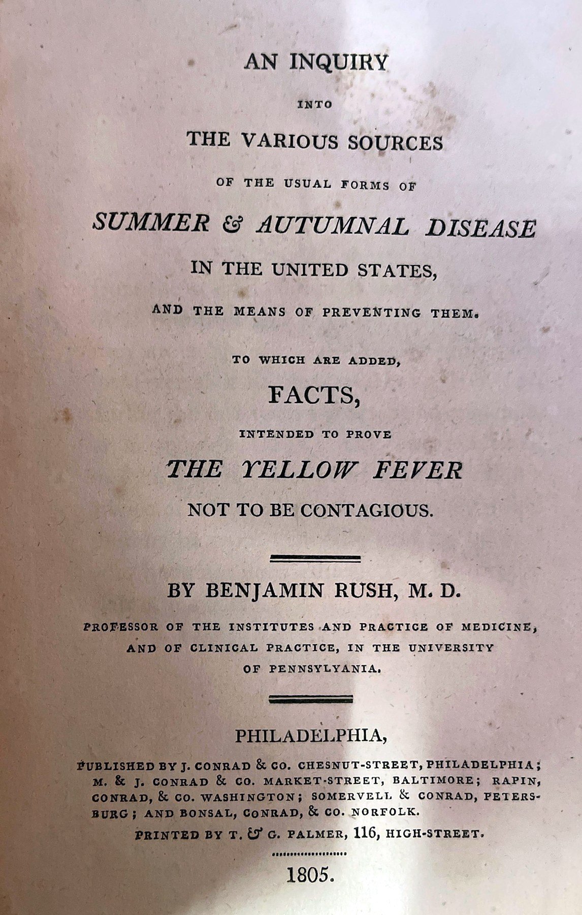 An Inquiry into the Various Sources of the Usual Form of Summer & Autumnal Disease in the United States