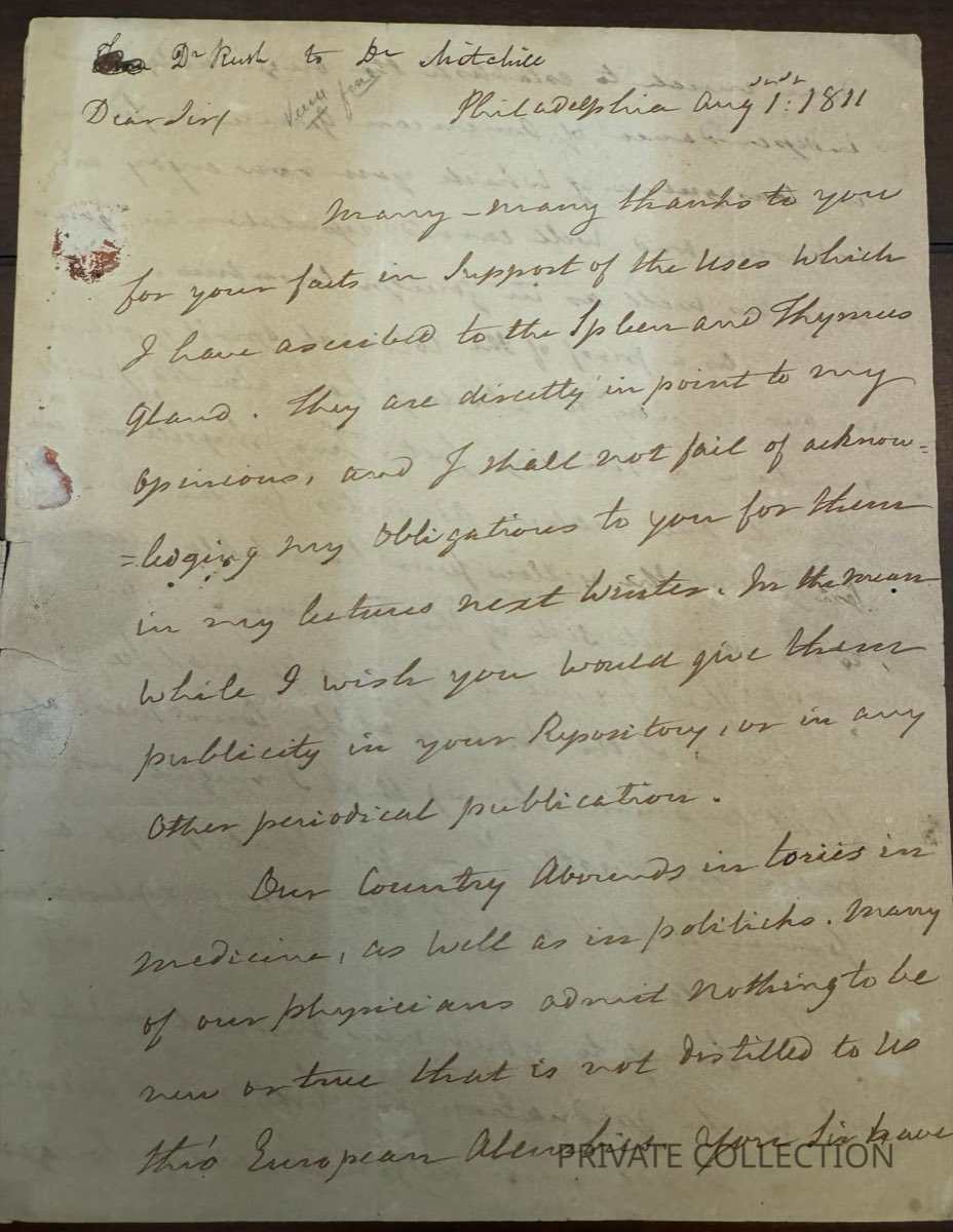 Benjamin Rush ALS to Samuel Latham Mitchell