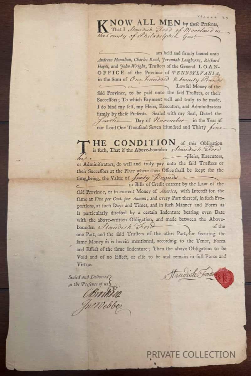 (Franklin Imprint). Know All Men By These Presents, (1735)